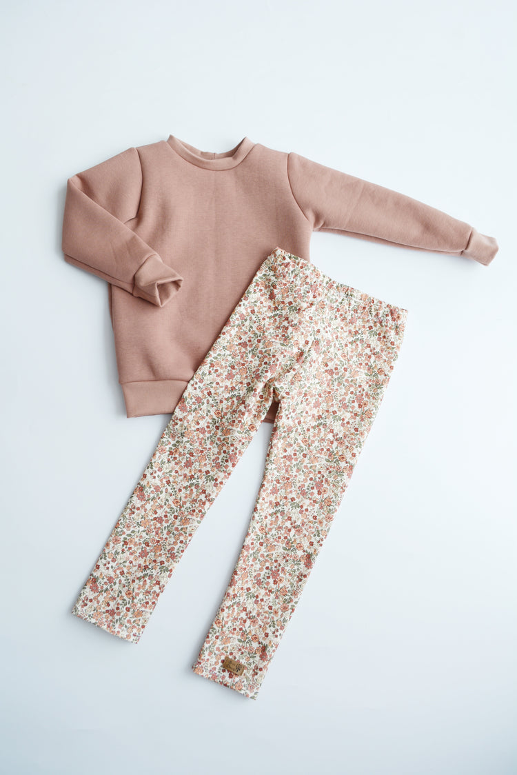 Outfit „Flowers“ (Sweater lehmrosa & Legging) Gr. 98
