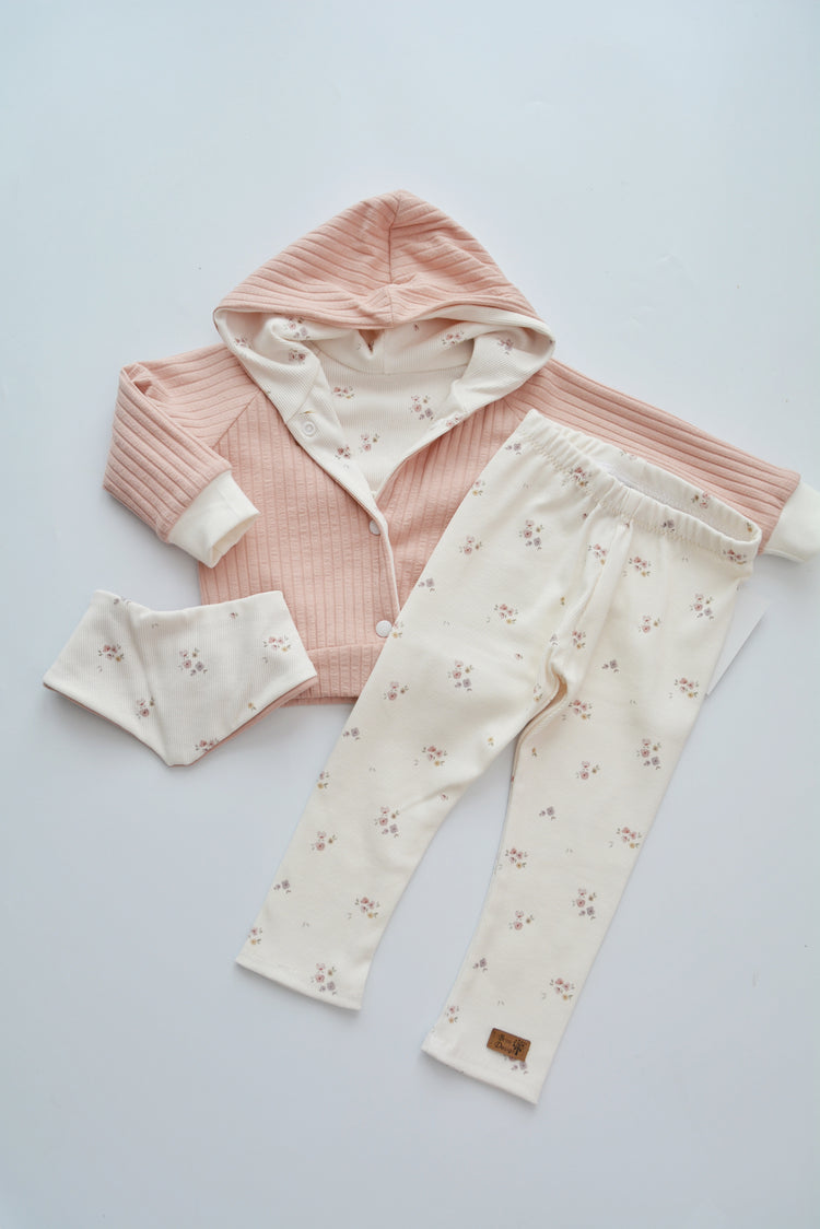 Outfit „Mini Blumen“ (Sweater, Legging & Halstuch) Gr. 74/80