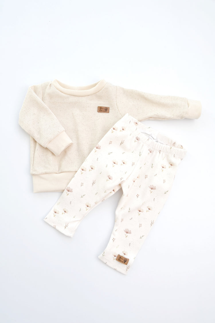 Sweater uni beige & Legging "Tiny Flowers" Gr. 56