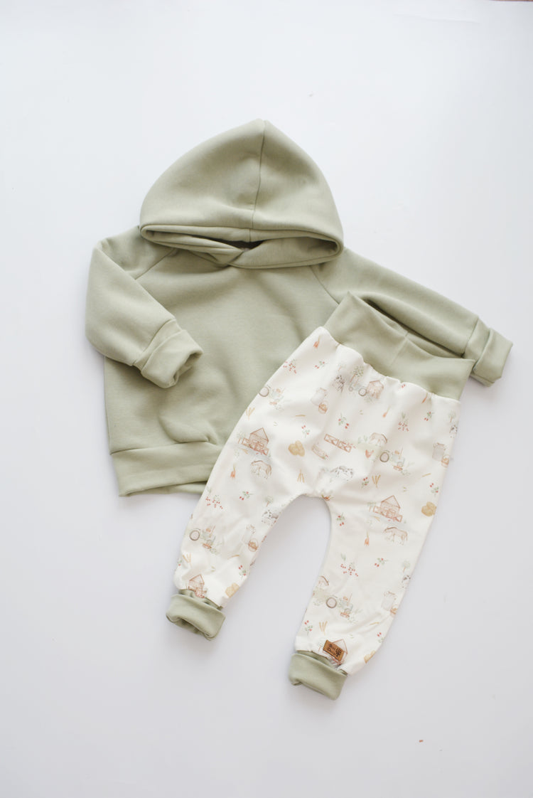 Outfit „Little Farm“ (Hoodie mint & Hose) Gr. 86/92