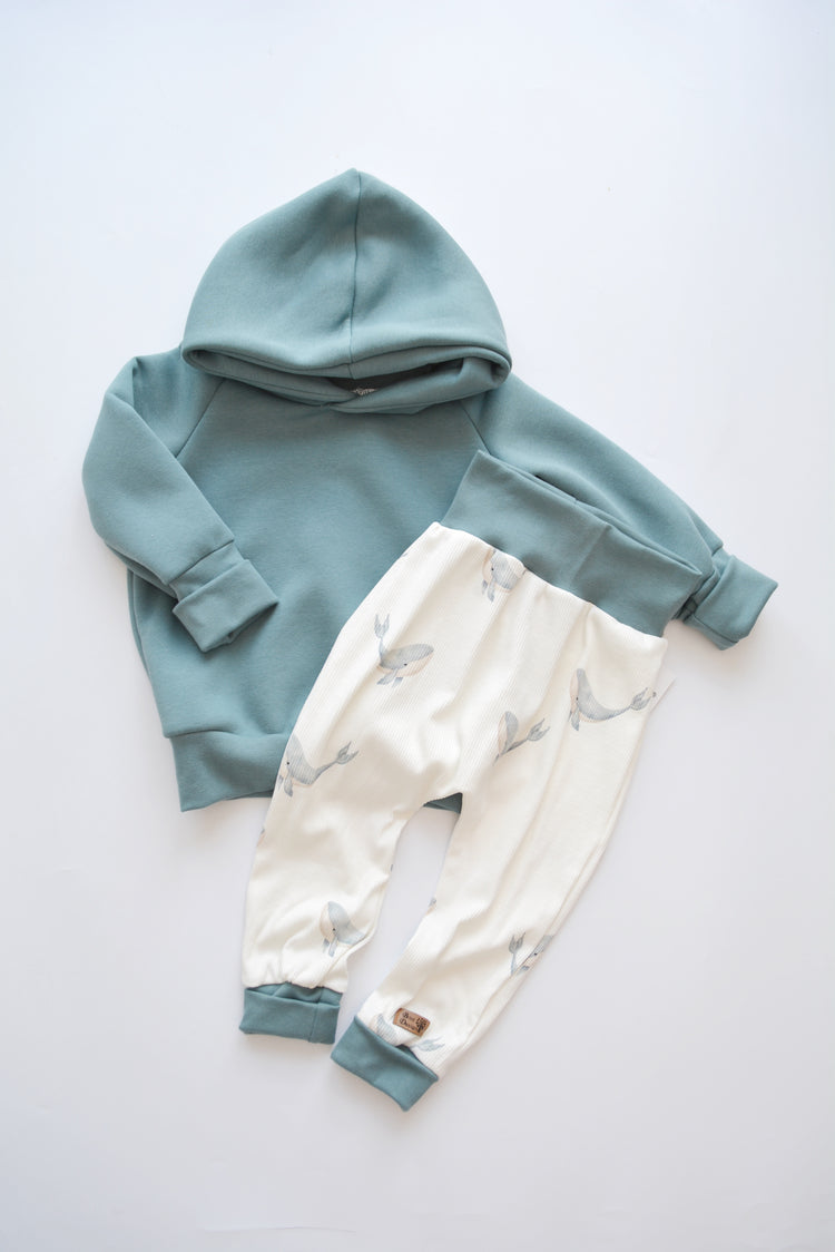 Outfit „Wale“ (Hoodie petrol & Hose) Gr. 86/92