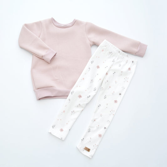 Sweater altrosa uni & Hose „Mini Blumen“ Gr. 104