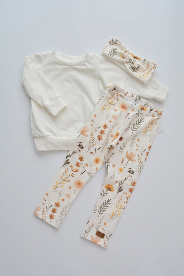 Outfit „Blumen“ (Sweater, Legging & Haarband) Gr. 74/80