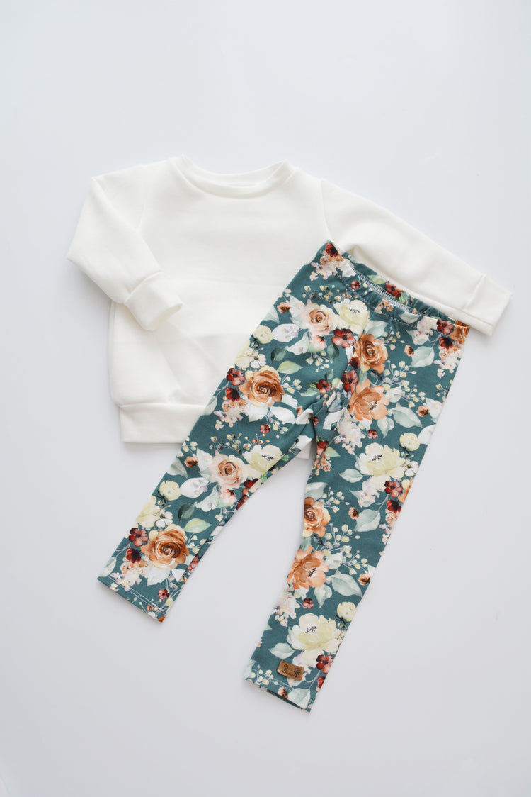 Outfit „Blumen“ (Sweater ecru & Legging) Gr. 74/80