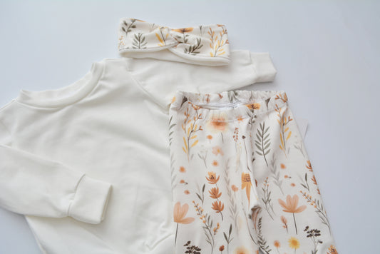 Outfit „Blumen“ (Sweater, Legging & Haarband) Gr. 74/80