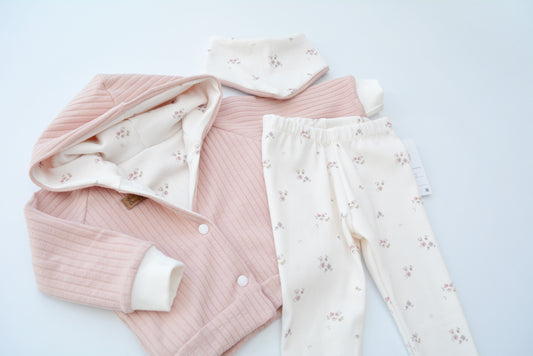 Kaputzenjacke, Legging & Halstuch "Mini Blumen" Gr. 74