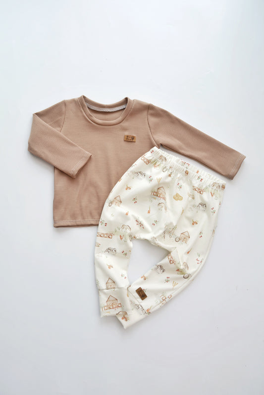 Outfit "Little Farm" (Shirt langarm braun & Slim Harem) Gr. 74