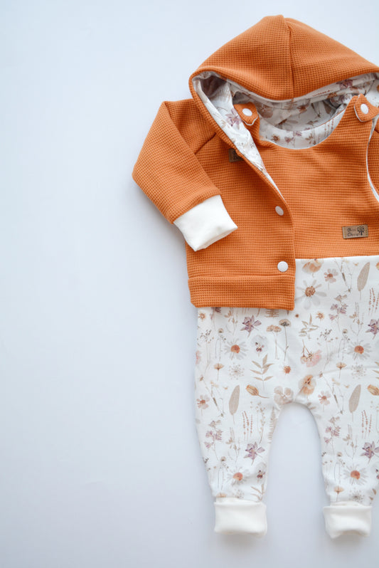Outfit „Blumen" (Kaputzenjacke, Strampler) Gr. 62