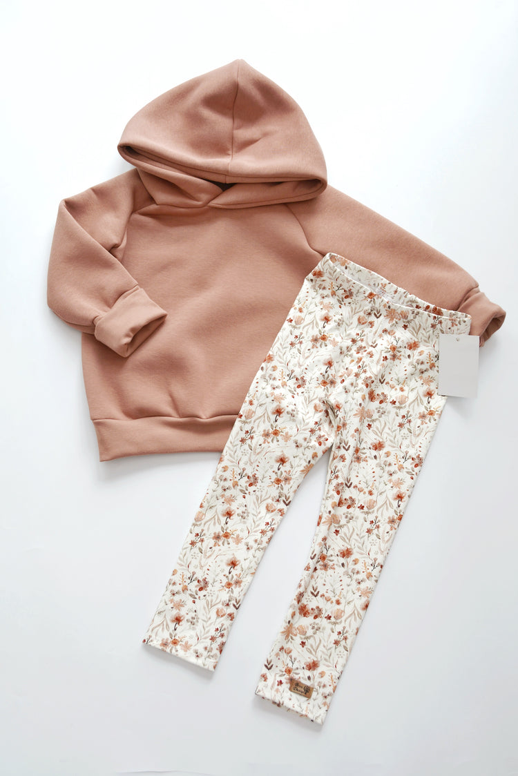 Hoodie lehmrosa & Legging „Watercolor Flowers“