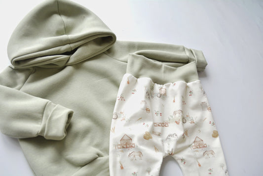 Outfit „Little Farm“ (Hoodie mint & Hose) Gr. 86/92