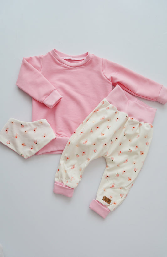 Outfit „Blumen aquarell“ (Sweater, Hose & Halstuch) Gr. 74