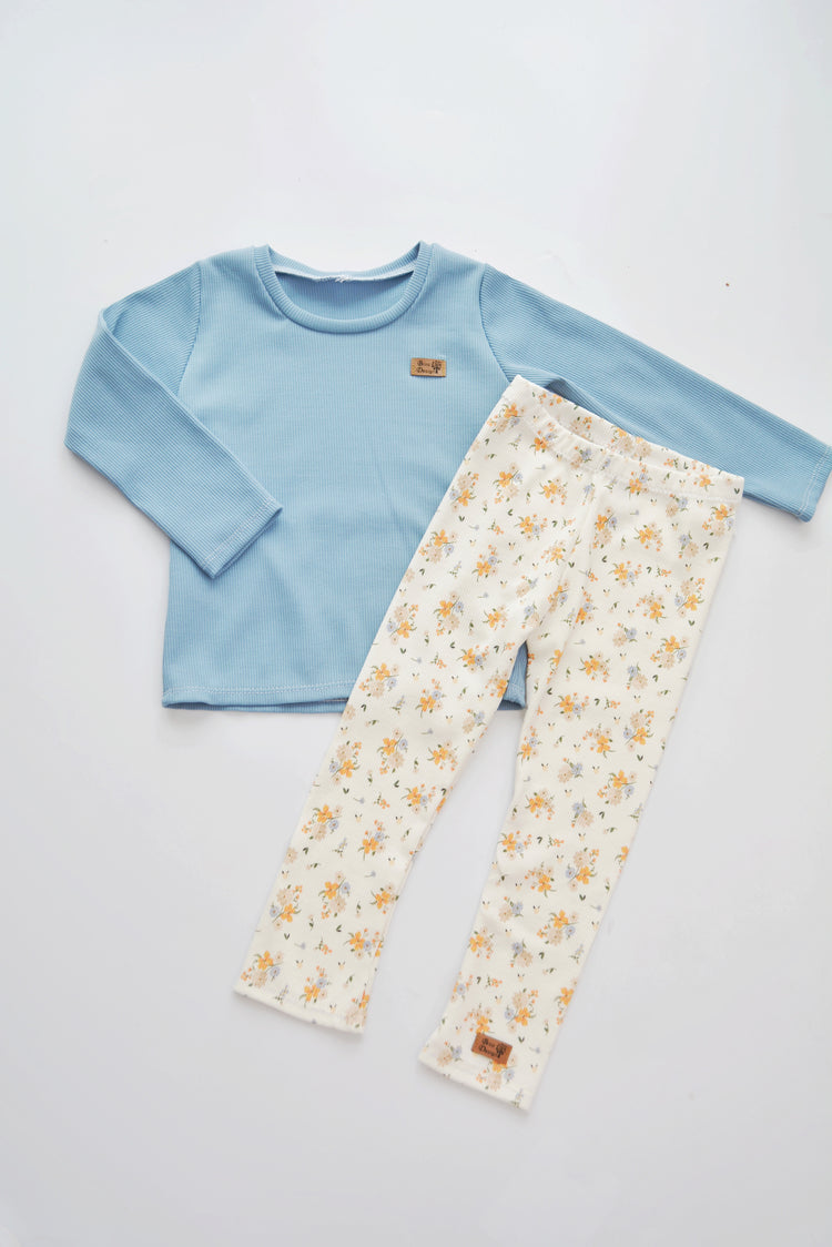 Outfit „Blumen“ (Shirt langarm & Legging Ripp) Gr. 80