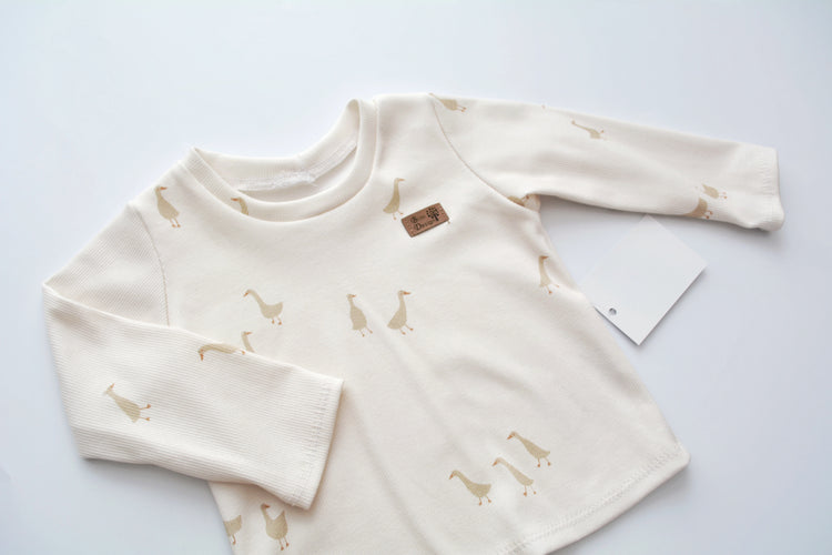 Shirt langarm Ripp „Gänse“ Gr. 80