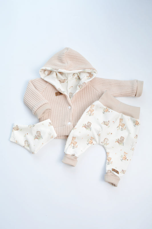 Outfit „Waldtierchen" (Kaputzenjacke, Hose, Halstuch) Gr. 62