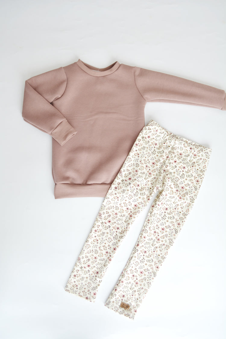 Outfit „Flowers“ (Sweater mauve & Legging) Gr. 104