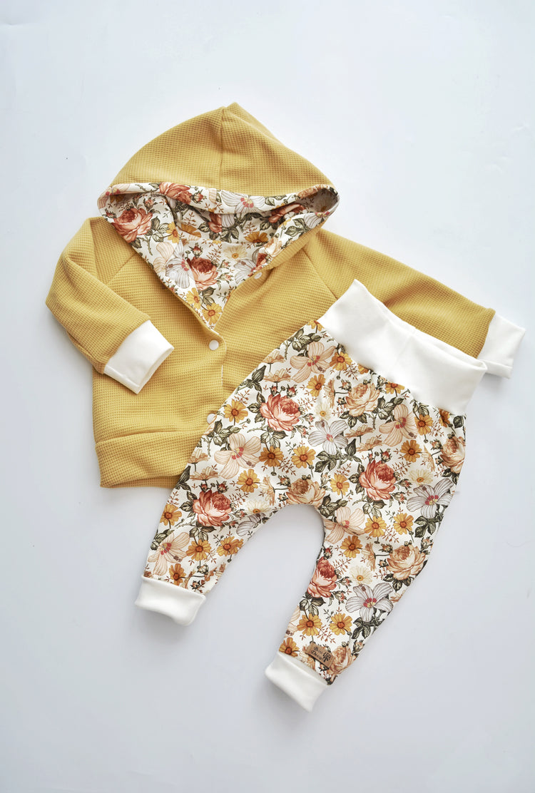 Outfit „Flowers" (Kaputzenjacke & Hose) Gr. 80