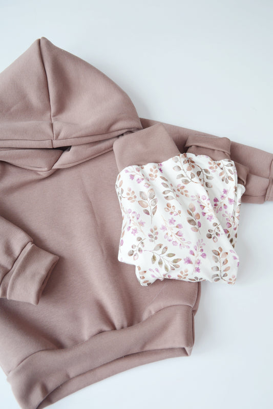 Hoodie mauve & Hose „Blumen“ Gr. 86/92