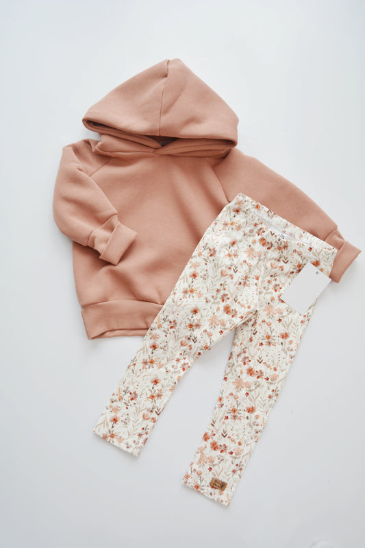 Outfit „Watercolor Flowers“ (Hoodie lehmrosa & Legging) Gr. 98/104