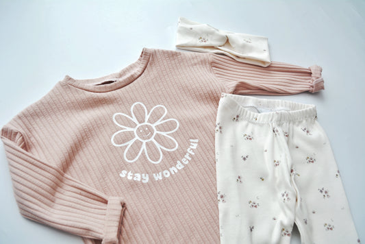 Outfit „Blumen“ (Sweater, Legging & Haarband) Gr. 86/92