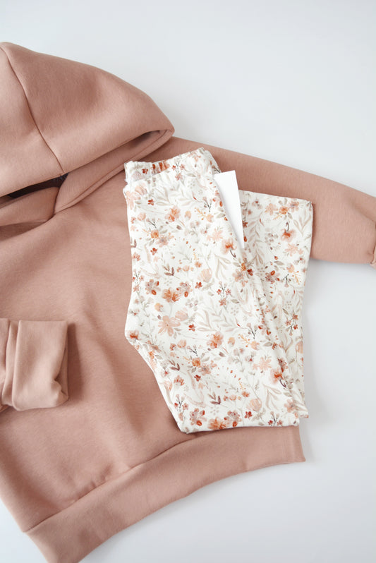 Hoodie lehmrosa & Legging „Watercolor Flowers“