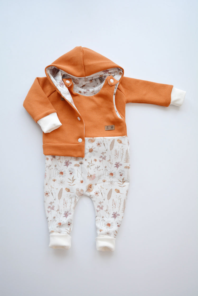Outfit „Blumen" (Kaputzenjacke, Strampler) Gr. 62