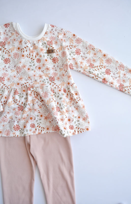 Outfit „Blumen“ (Shirt langarm & Legging Ripp) Gr. 110/116
