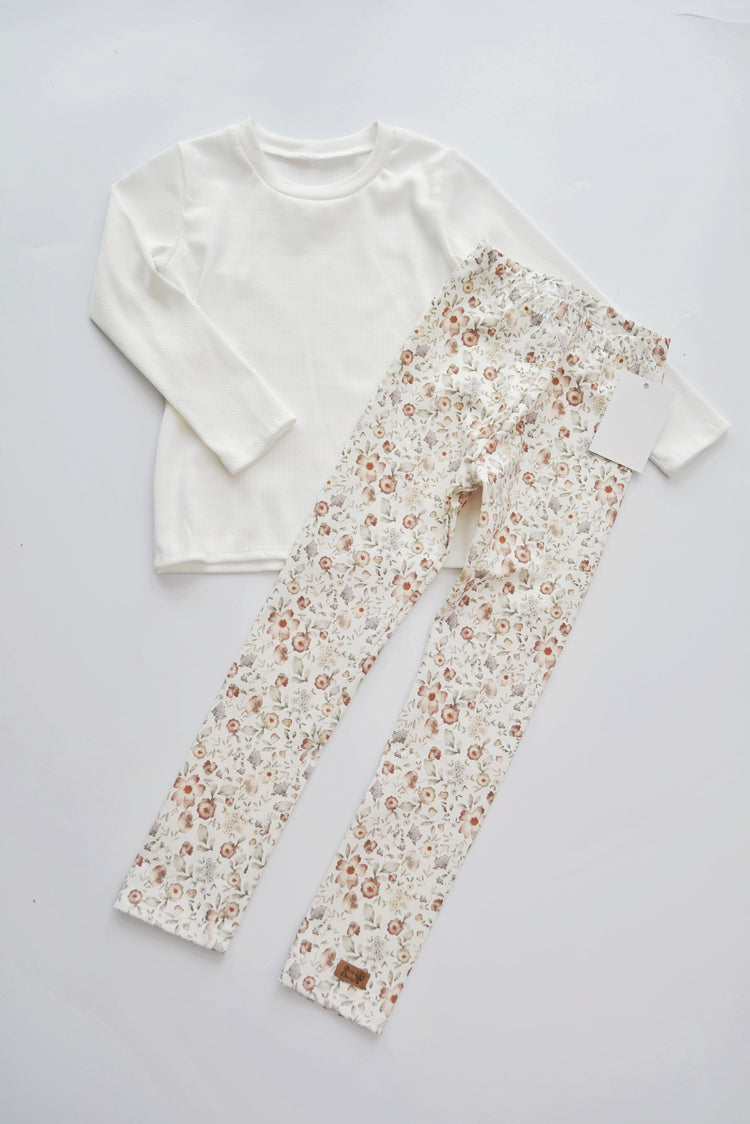 Outfit „Blumen“ (Shirt langarm & Legging Ripp) Gr. 110/116